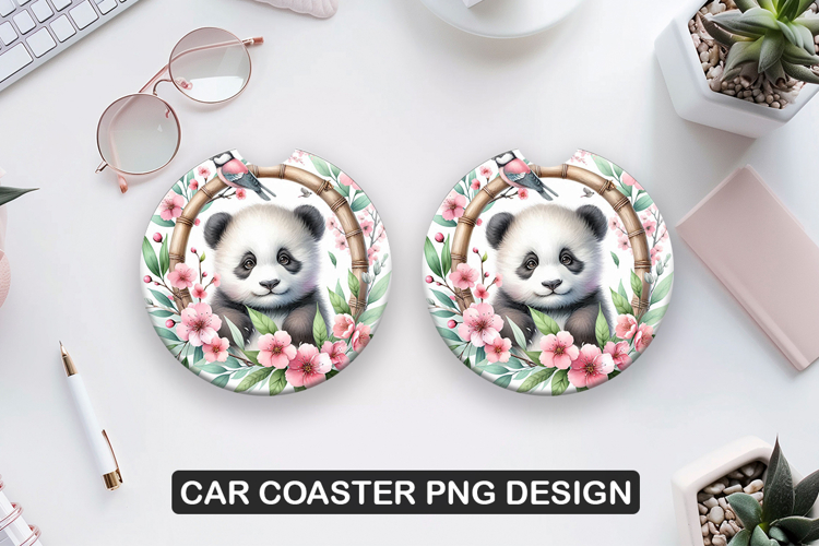Panda Bear Car Coaster Sublimation| Animal Coaster PNG
