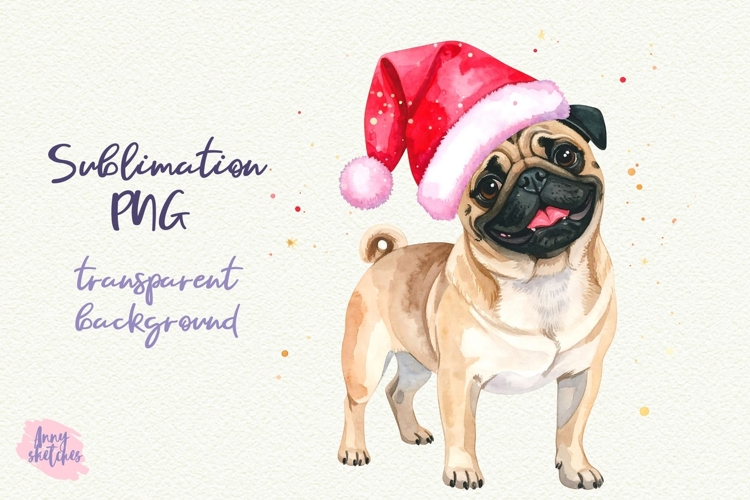 Vintage Christmas Pug Santa Clipart Retro Christmas Dog PNG