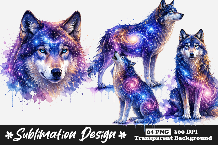 Galaxy Wolf Watercolor Sublimation PNG for T Shirt example image 1