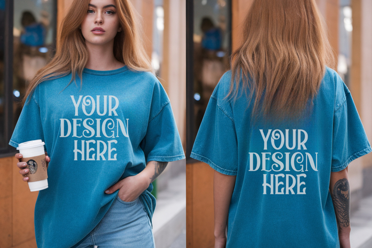 Lagoon Blue Comfort Colors 1717 Front & back T shirt Mockup