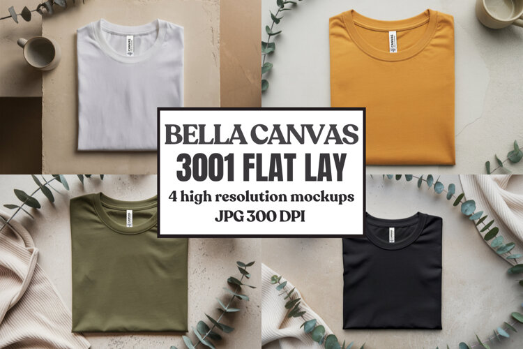 Folded Bella Canvas 3001 Flat Lay T-Shirt mockup example image 1