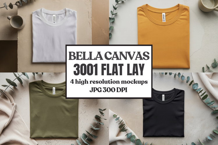 Folded Bella Canvas 3001 Flat Lay T-Shirt mockup