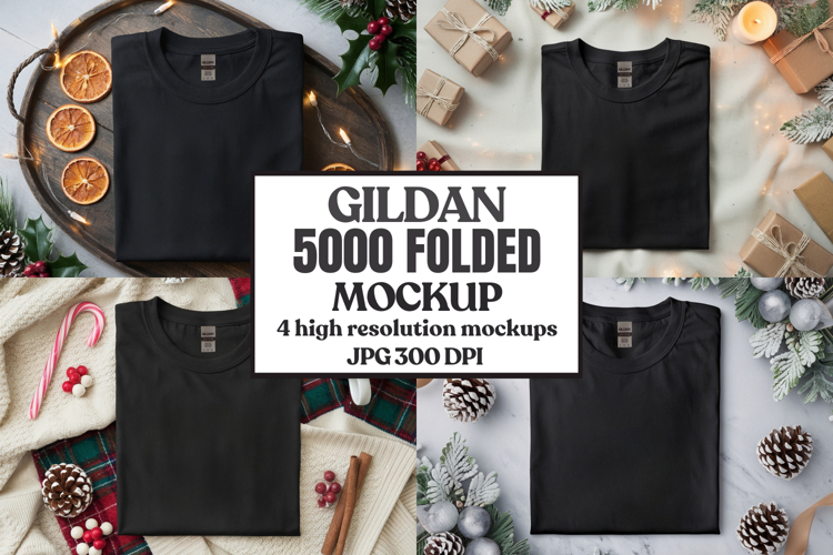 Gildan 5000 Folded Christmas Mockup, G5000 mockup