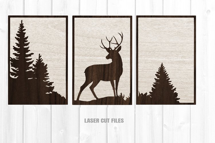 3 Piece Forest Deer Scene SVG Glowforge Laser Cut Files example image 1