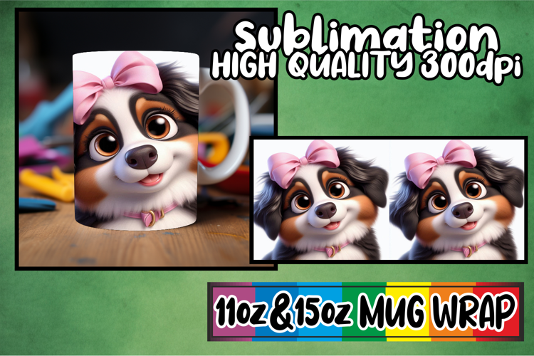 Whimsical charm 11oz 15oz mug wrap, 3D Dog