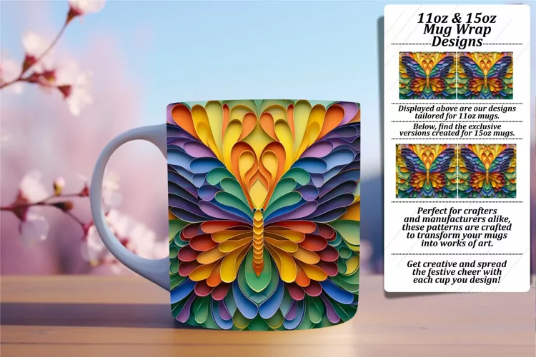 Whimsical 3D Butterfly Spring Mug Wrap