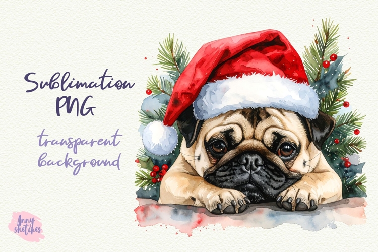 Vintage Christmas Pug Santa Clipart Retro Christmas Dog PNG