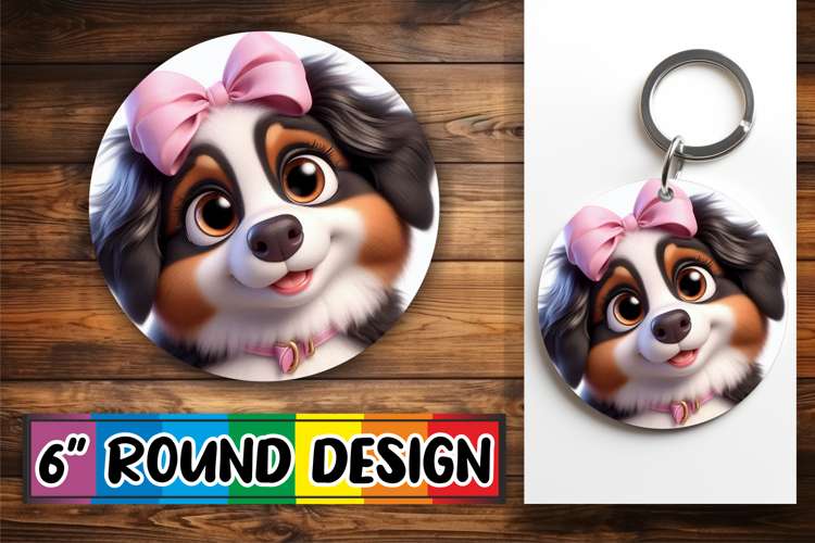 Unique Circle Keychain Magic PNG, 3D Dog