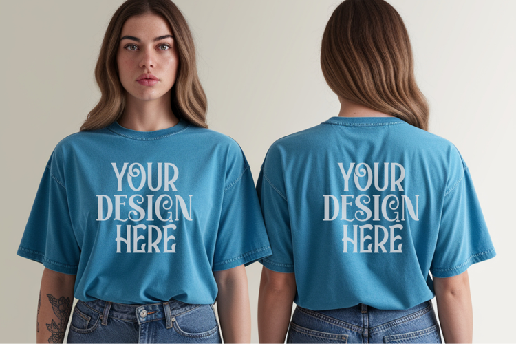 Lagoon Blue Comfort Colors 1717 Front & back T shirt Mockup