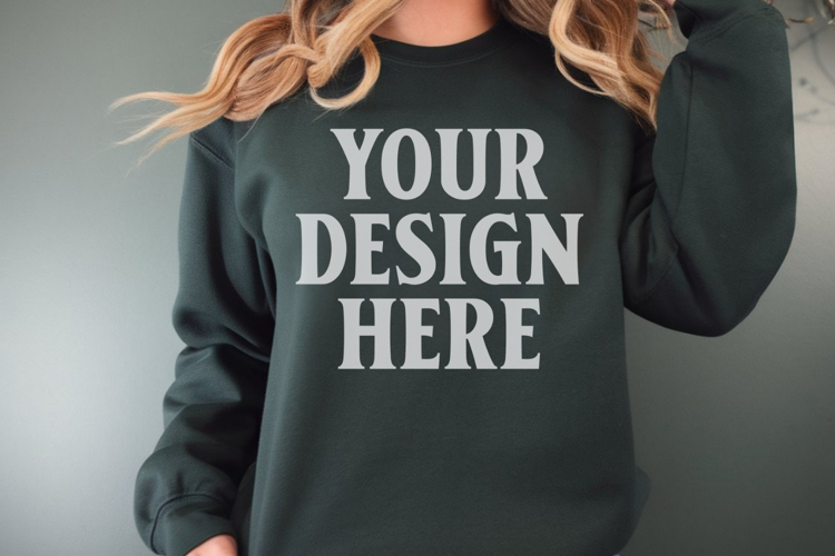 Gildan 18000 Forest Green Mockup , Crewneck Sweatshirt Boho