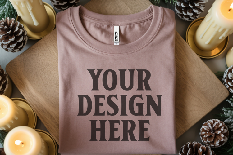 Christmas Bella Canvas 3001 Heather Dust Folded Tshirt Mocku