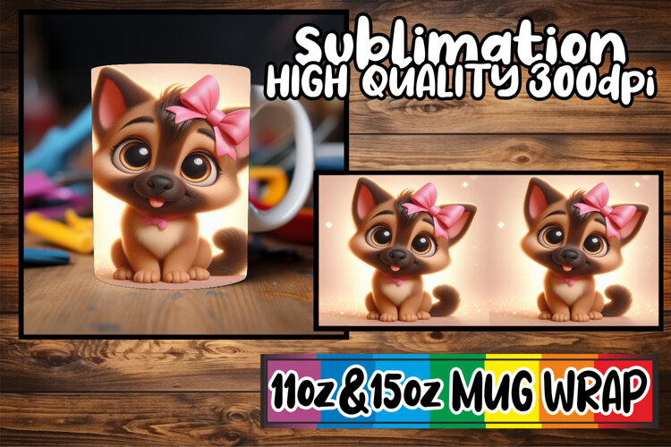 Lovely escapes 11oz 15oz mug wrap, 3D Dog example image 1