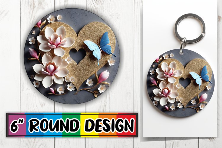 Sweet Keychain Round Design PNG, 3D Heart