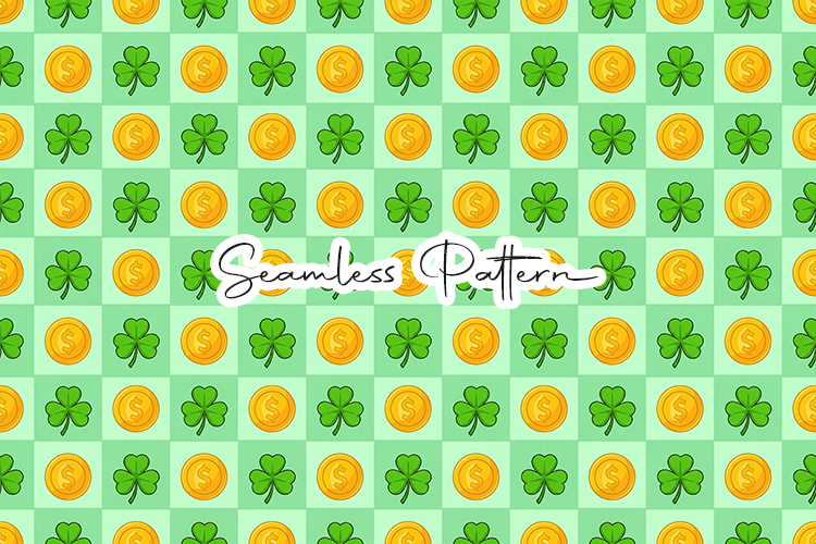 Lucky Coin Shamrock Checker Pattern - Leprechaun & Clovers