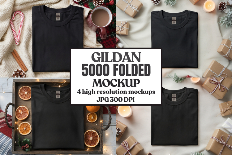 Gildan 5000 Folded Christmas Mockup, G5000 mockup
