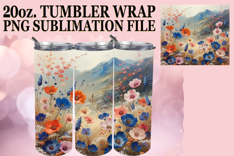 Colorful Meadow of Flowers Tumbler Sublimation Design example image 1