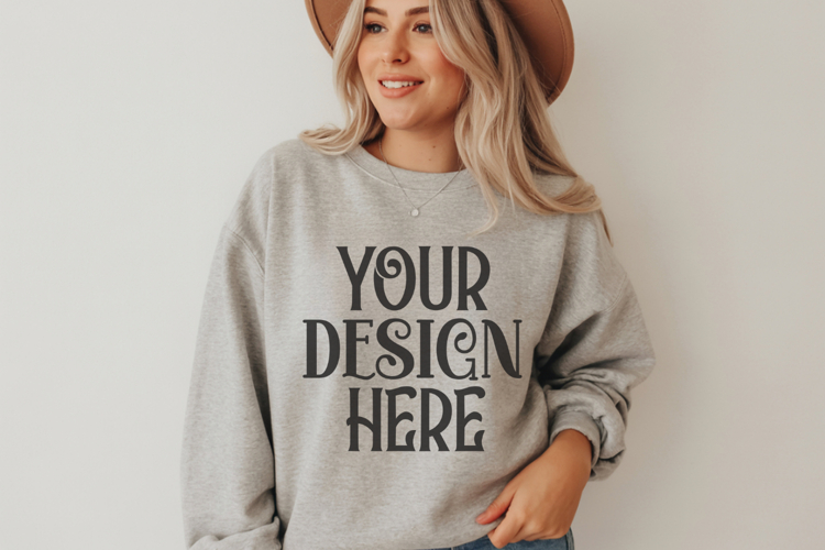 Sport Grey Gildan 18000 Mockup, Sweatshirt Crewneck Mockups