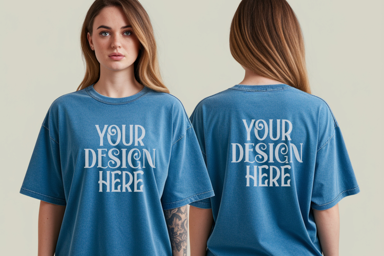 Lagoon Blue Comfort Colors 1717 Front & back T shirt Mockup
