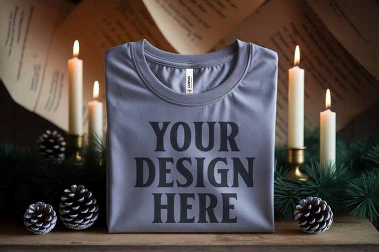 Christmas Bella Canvas 3001 Heather Dust Folded Tshirt Mocku