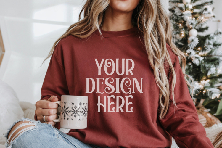 Christmas Gildan 18000 Maroon Crewneck Sweatshirt Mockup