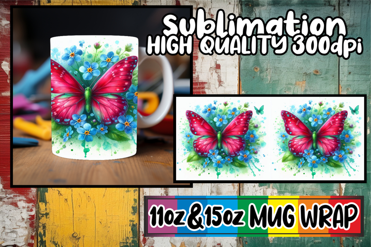 Fresh beginnings 11oz 15oz mug wrap, Butterfly