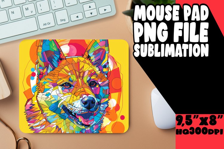Playful Colorful Dog Mouse Pad Design PNG