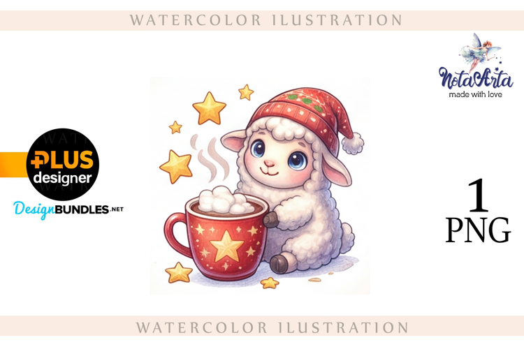 Christmas Sheep in Watercolor Style