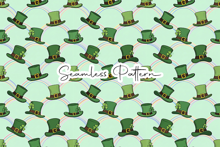 Clover Hat Rainbow Wave Seamless Print - Leprechaun & Clover