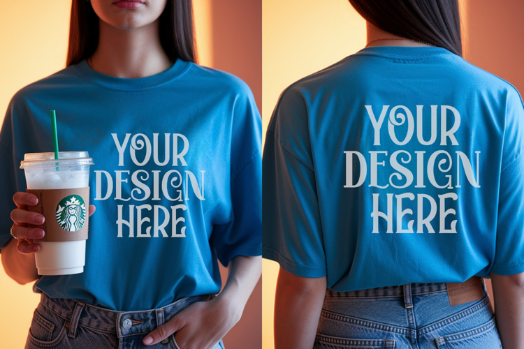 Lagoon Blue Comfort Colors 1717 Front & back T shirt Mockup