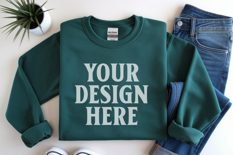 Forest Green Gildan 18000 Folded Flat Lay Mockups