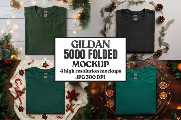 Gildan 5000 Folded Christmas Mockup, G5000 mockup