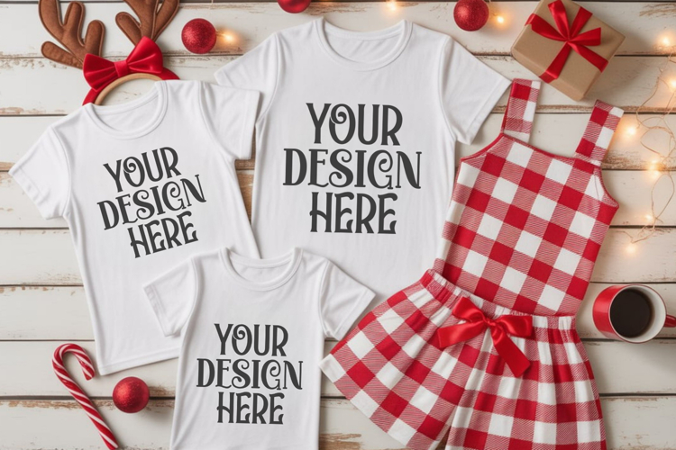 Christmas Family Matching Group T-Shirt Mockups | Holiday Fl
