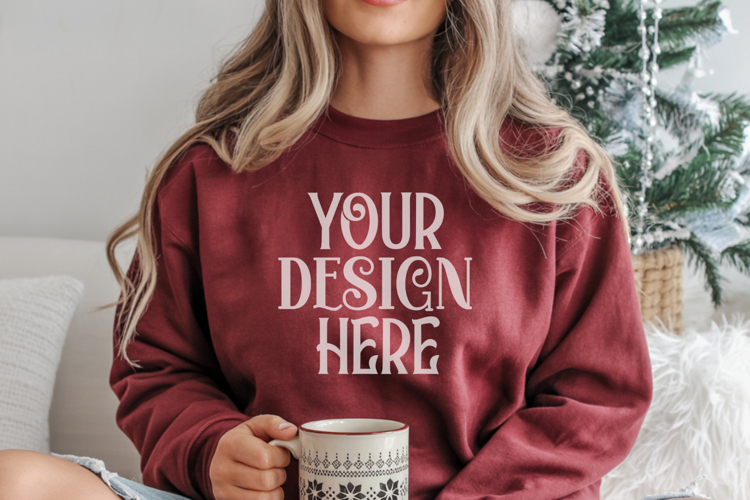 Christmas Gildan 18000 Maroon Crewneck Sweatshirt Mockup