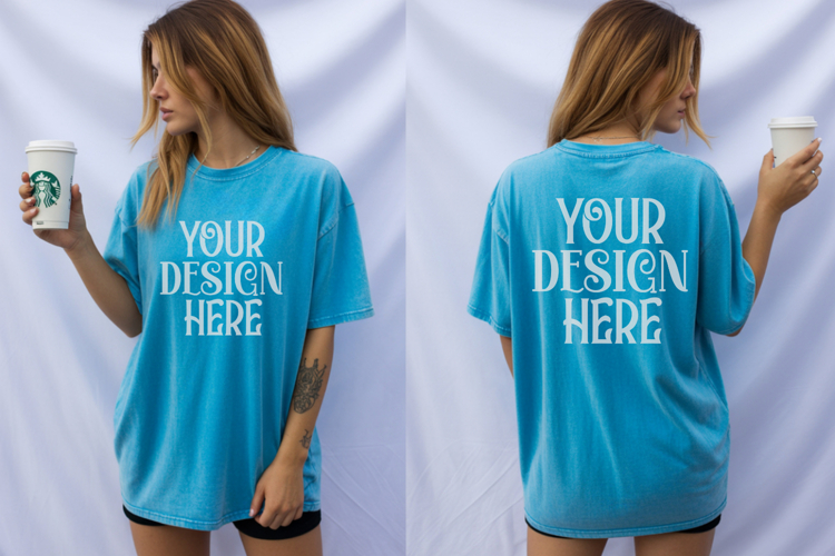Lagoon Blue Comfort Colors 1717 Front   back T shirt Mockup