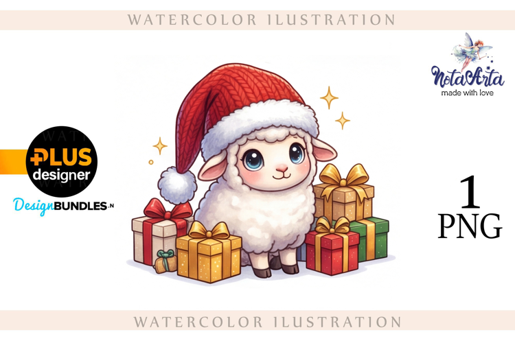 Christmas Sheep in Watercolor Style