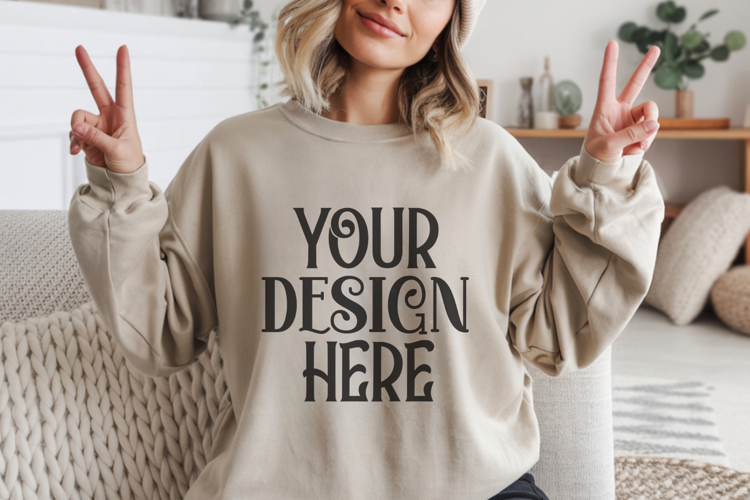 Sand Gildan 18000 Crewneck Sweatshirt Mockups,G18000