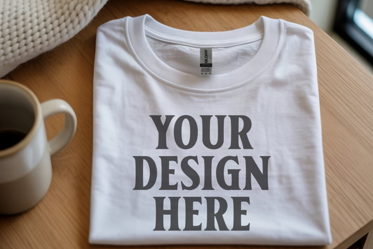 Gildan 64000 White Folded Tshirt Mockup