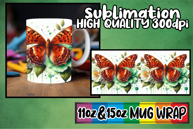 Cheerful heart 11oz 15oz mug wrap, Butterfly