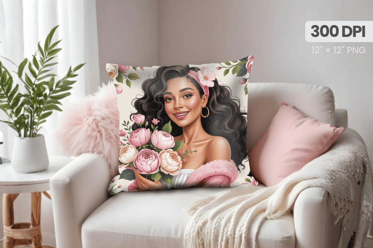 Afro Girl /Woman braided hair Pillow Design, Black Queen PNG