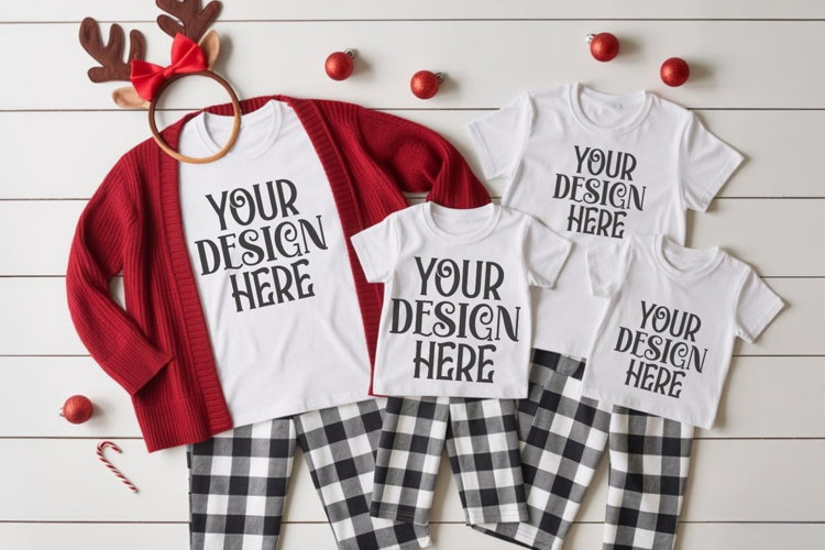 Christmas Family Matching Group T-Shirt Mockups | Holiday Fl