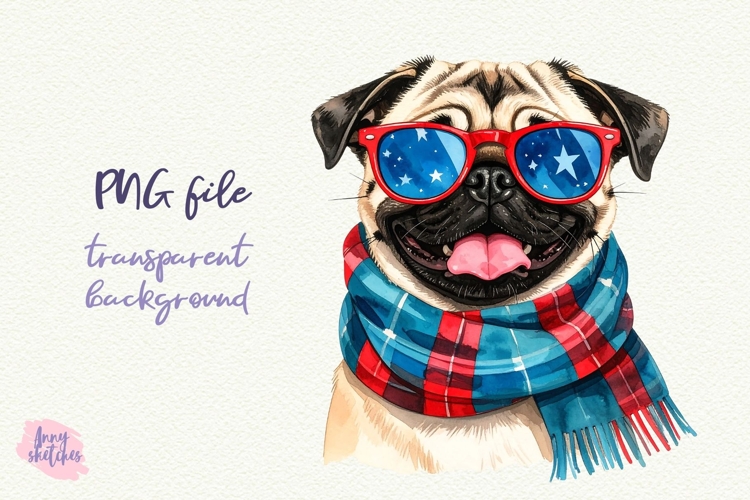 Vintage Christmas Pug Clipart Retro Christmas Dog PNG