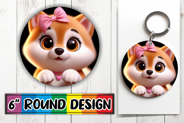 Enchanted Keychain Round Sublimation PNG, 3D Dog