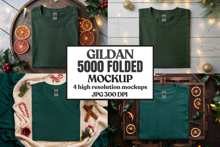Gildan 5000 Folded Christmas Mockup, G5000 mockup