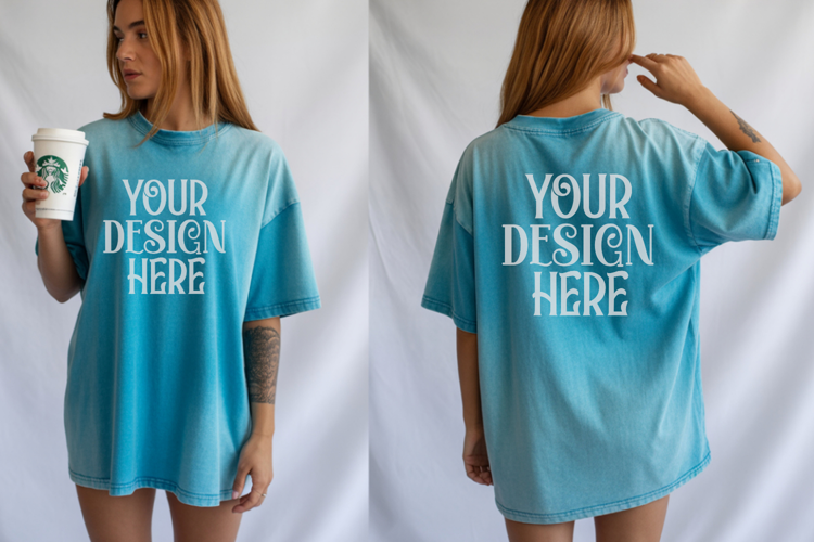 Lagoon Blue Comfort Colors 1717 Front & back T shirt Mockup