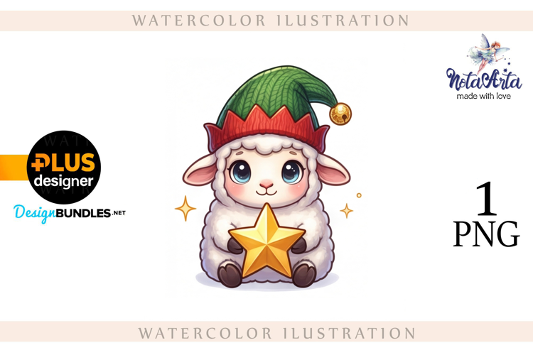 Christmas Sheep in Watercolor Style