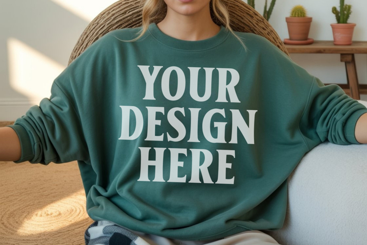 Forest Green Gildan 18000 Crewnwck Sweatshirt Mockup, gildan