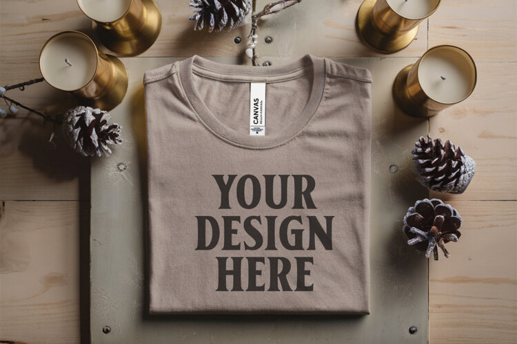 Christmas Bella Canvas 3001 Heather Dust Folded Tshirt Mocku example image 1