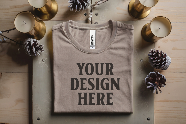 Christmas Bella Canvas 3001 Heather Dust Folded Tshirt Mocku