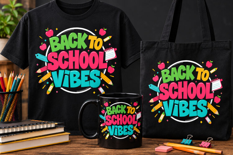Back to School Vibes PNG | Colorful Retro School Design example image 1