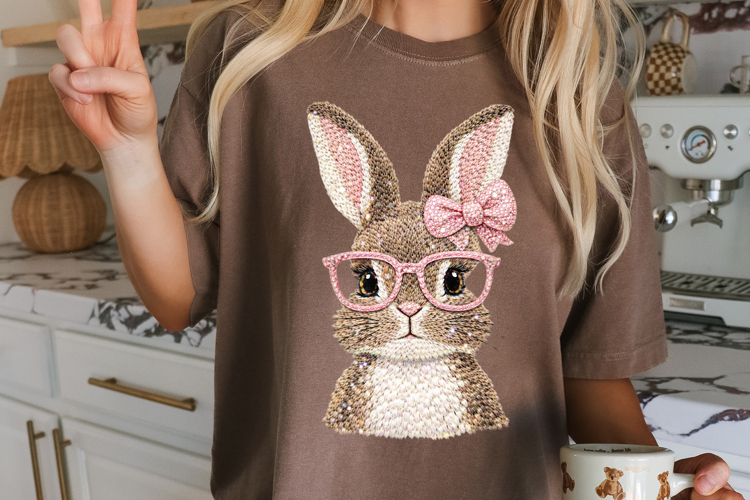 Easter Bunny png, Knit Bunny with Glasses png